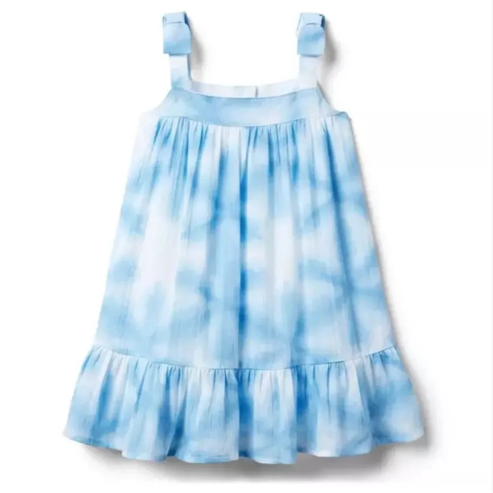 Janie and Jack Shibori Bow Strap Dress in Angel Falls Blue Size 0-3 Months